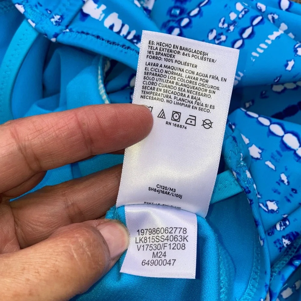 LANDS END Blue Striped Kids 1 Piece Swimsuit Girls Medium 8